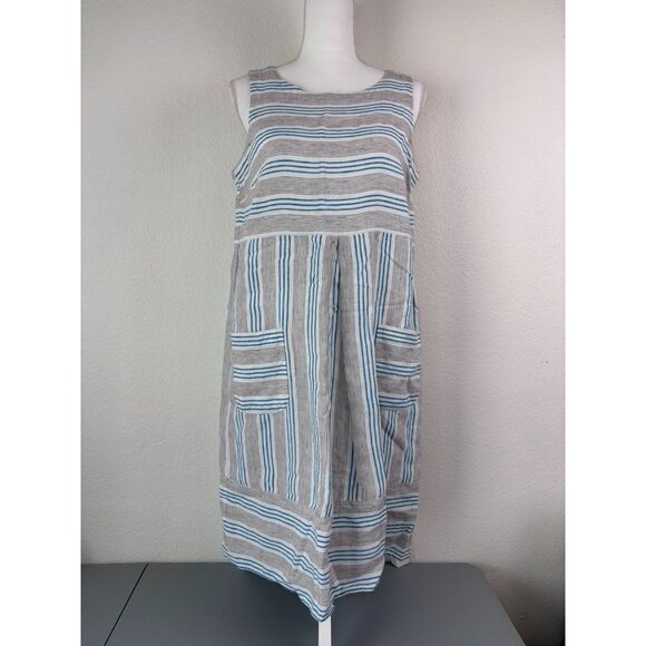J. Jill Dresses & Skirts - J. Jill women's small brown blue striped 100% linen knee length shift‎ dress